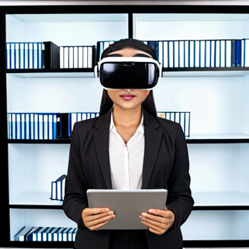Home 23 **Image Prompt 1: The Modern & Tech-Savvy Agent**
A successful and knowledgeable real estate agent (male or female, ideally reflecting Pakistani or South Asian diversity) in a sophisticated, contemporary office. The agent is simultaneously demonstrating a virtual property tour using a high-tech VR headset or tablet and analyzing complex market data on a large, interactive digital display. The background subtly features elements symbolizing continuous learning, like a well-stocked bookshelf with books on finance and law. The overall scene exudes professionalism, innovation, and trustworthiness, emphasizing the agent's mastery of PropTech and dedication to staying updated for their clients.