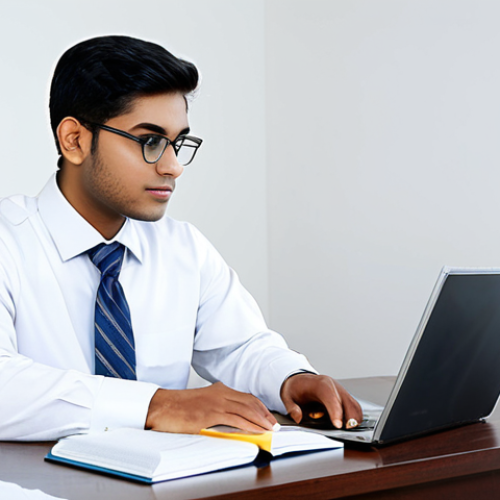 Home 9 A professional, focused South Asian male or female student, dressed in modest business casual attire, diligently studying at a well-organized desk in a bright, modern home office. The desk features open textbooks on real estate, neat notes, and a laptop displaying study material. The atmosphere is calm and conducive to learning. Natural pose, perfect anatomy, correct proportions, well-formed hands, proper finger count, natural body proportions, professional photography, high quality, fully clothed, appropriate attire, modest clothing, safe for work, appropriate content, family-friendly.