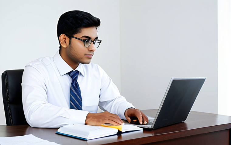 A professional, focused South Asian male or female student, dressed in modest business casual attire, diligently studying at a well-organized desk in a bright, modern home office. The desk features open textbooks on real estate, neat notes, and a laptop displaying study material. The atmosphere is calm and conducive to learning. Natural pose, perfect anatomy, correct proportions, well-formed hands, proper finger count, natural body proportions, professional photography, high quality, fully clothed, appropriate attire, modest clothing, safe for work, appropriate content, family-friendly.