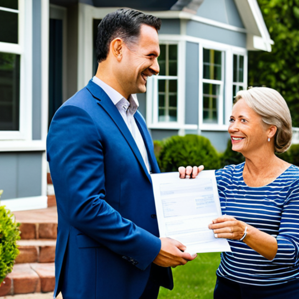 Professional Real Estate Transaction**

*   **Subject:** A real estate agent (male or female, appropriate attire) shaking hands with a family in front of a modest home.
*   **Setting:** Sunny day, suburban neighborhood.
*   **Details:** Agent holding documents (representing transparency). Family smiling, appearing relieved and happy. House is well-maintained and inviting.
*   **Style:** Professional photography, bright and clean, emphasis on trust and security.
*   **Safety:** Fully clothed, appropriate content, professional, modest, family-friendly, safe for work, perfect anatomy, natural proportions, well-formed hands, proper finger count, natural body proportions.

**